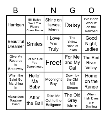 World's Greatest Songs Bingo Card