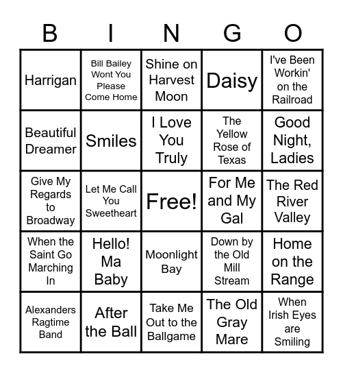 World's Greatest Songs Bingo Card