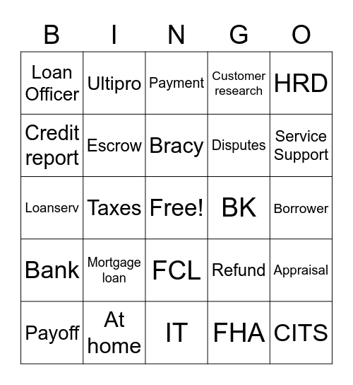 Carrington Bingo Card