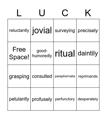 "The Lottery" Vocabular Bingo Card