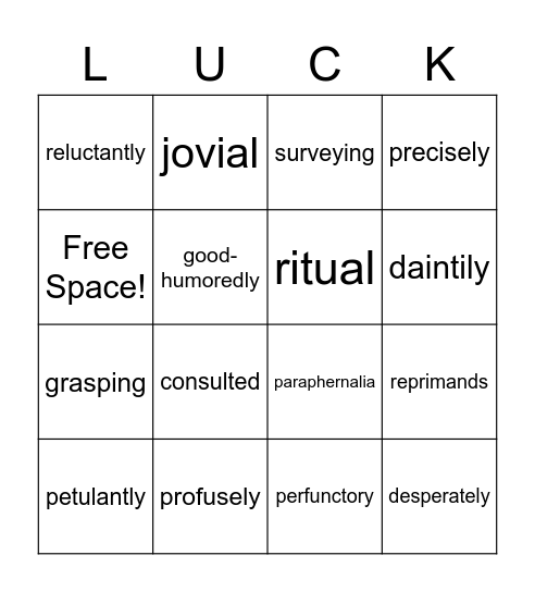 "The Lottery" Vocabular Bingo Card