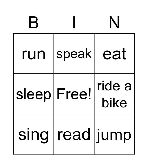 actions Bingo Card