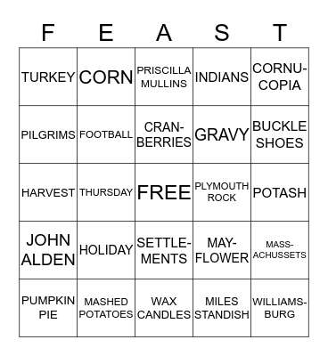 HAPPY THANKSGIVING Bingo Card