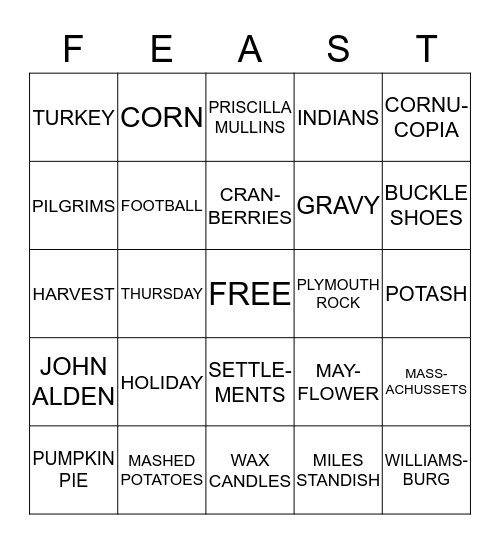 HAPPY THANKSGIVING Bingo Card