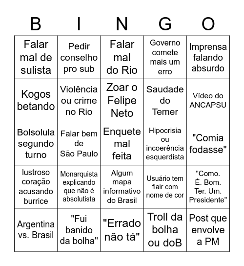 Marquem quando virem: Bingo Card