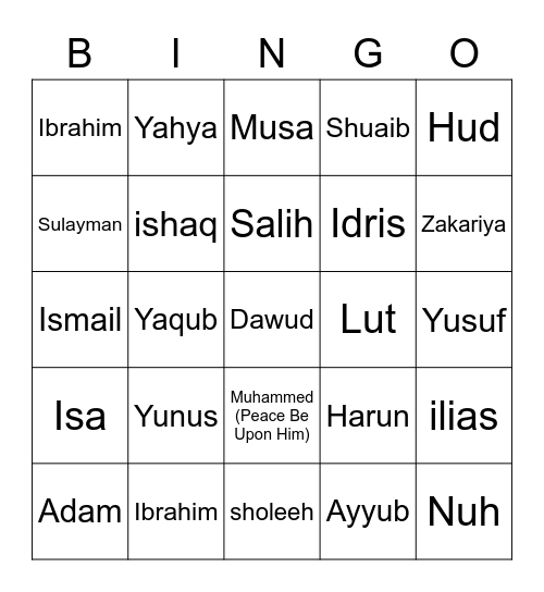 Prophets in Islam Bingo Card