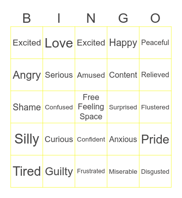 Feelings Bingo Card