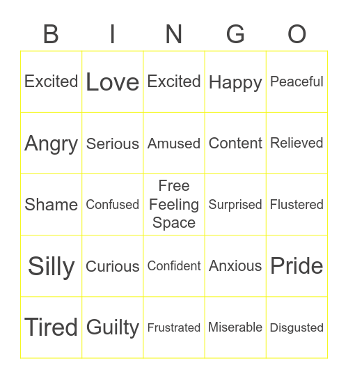 Feelings Bingo Card