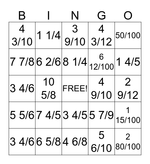 Subtracting Fractions Bingo! Bingo Card