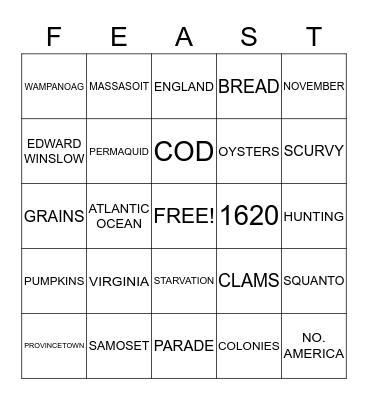 HAPPY THANKSGIVING Bingo Card