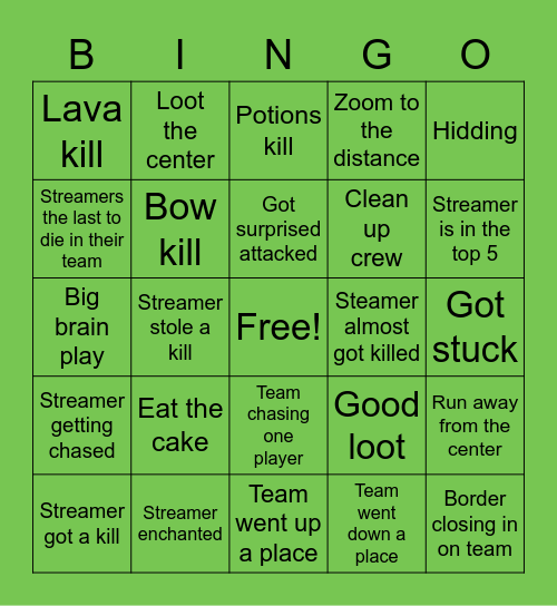 Survival Games Bingo Card