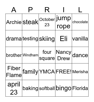 Sai's Bingo Card