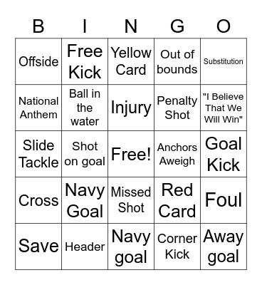 Navy Women's Soccer Bingo Card