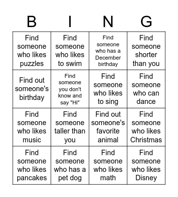 Kinney Bingo Card