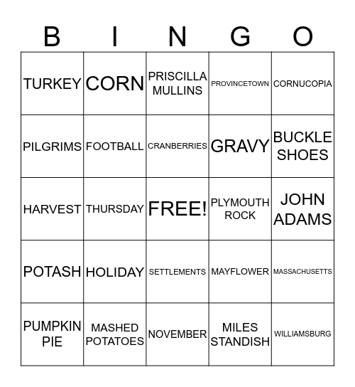 HAPPY THANKSGIVING Bingo Card