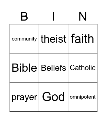 Believing in God Bingo Card
