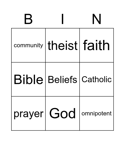 Believing in God Bingo Card
