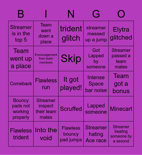 ACE RACE Bingo Card