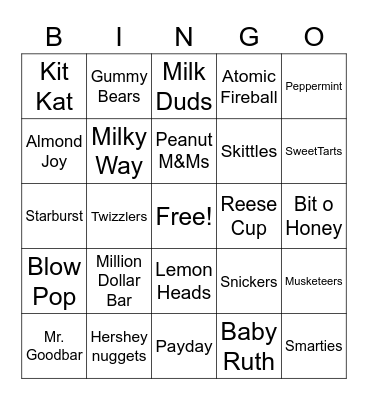 CandyBar Bingo Card
