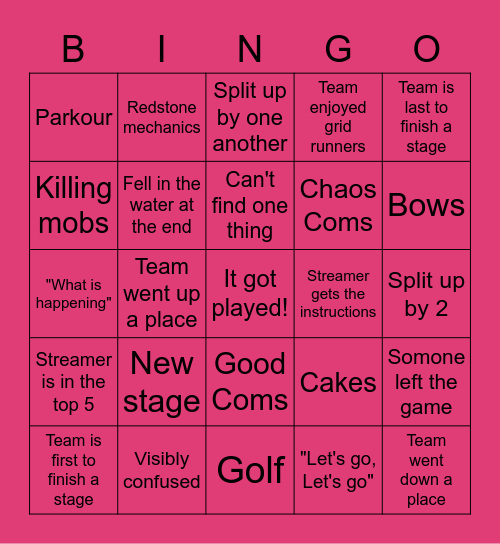 Grid Runners Bingo Card