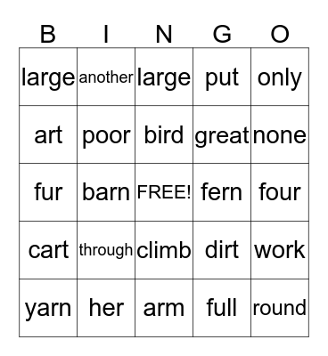Spelling Words BINGO Card