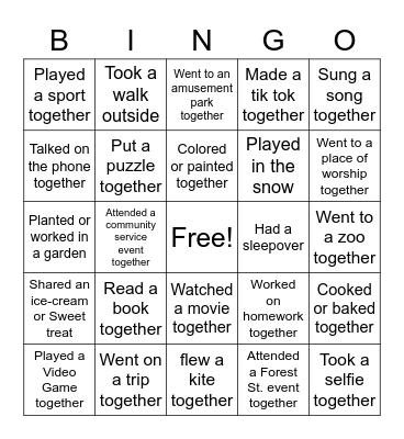 Grandparents Day Bingo Card