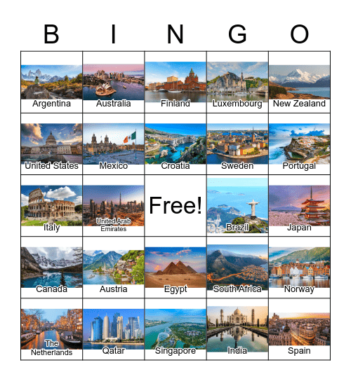 Countries Bingo Card