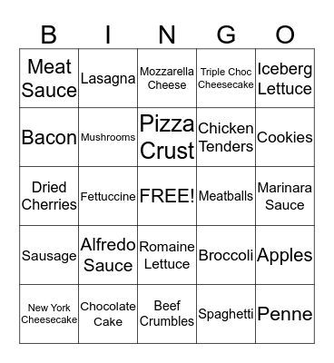 Food Cost BINGO Card