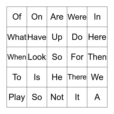 Sight Words Bingo Card