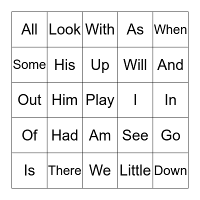 Sight Words Bingo Card