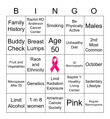 Breast Cancer Bingo Card