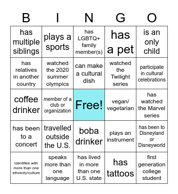 Jumpstart Team Leader Bingo Card