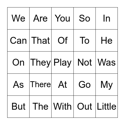 Sight Words Bingo Card
