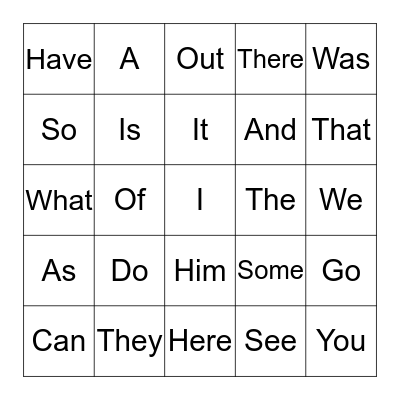 Sight Words Bingo Card