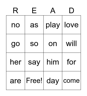 Snap Words (D) Bingo Card
