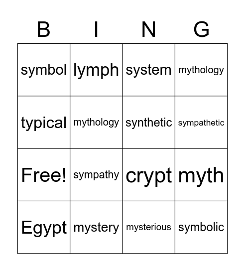 y = short i Bingo Card