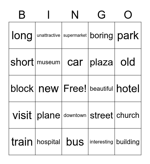 City Vocab Bingo Card