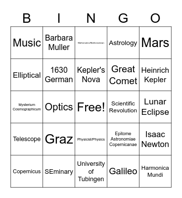 Kepler Listening BINGO Card