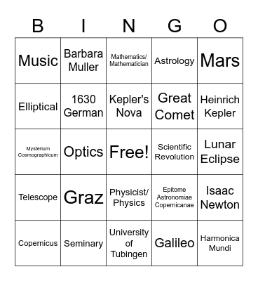 Kepler Listening Bingo Card