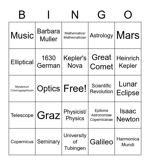 Kepler Listening Bingo Card