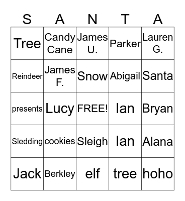 Brantley Circle Christmas Bingo Card