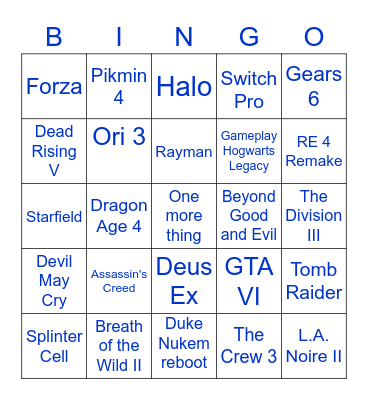 gaming Bingo Card