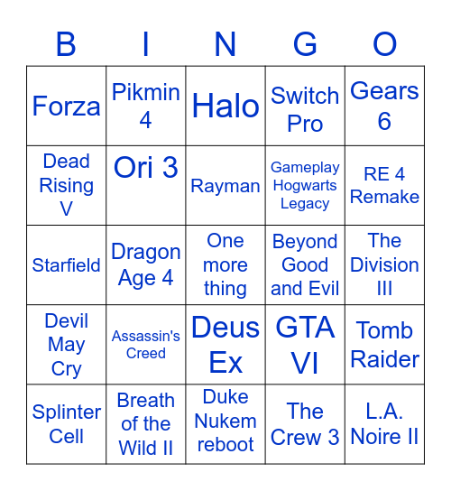 gaming Bingo Card