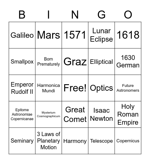 Kepler Listening Bingo Card