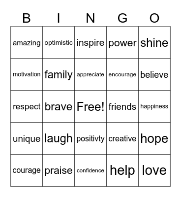 positive word bingo Card