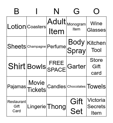 Tonya's Bridal Bingo Card