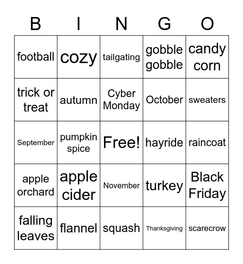 Sterling Fall Bingo Card