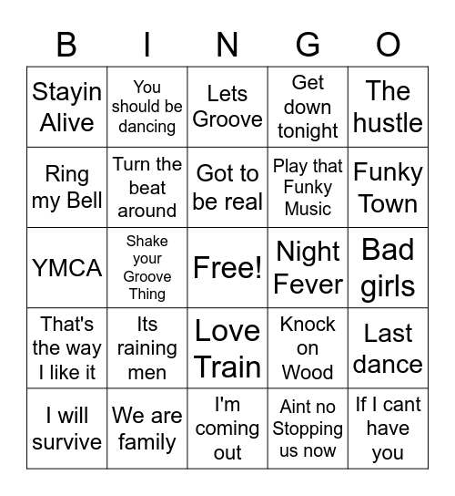 Disco Diva Music Bingo Card