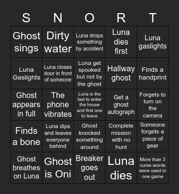 Luna's Phasmo Bingo Card