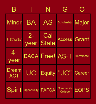 College Kick Off! Bingo Card